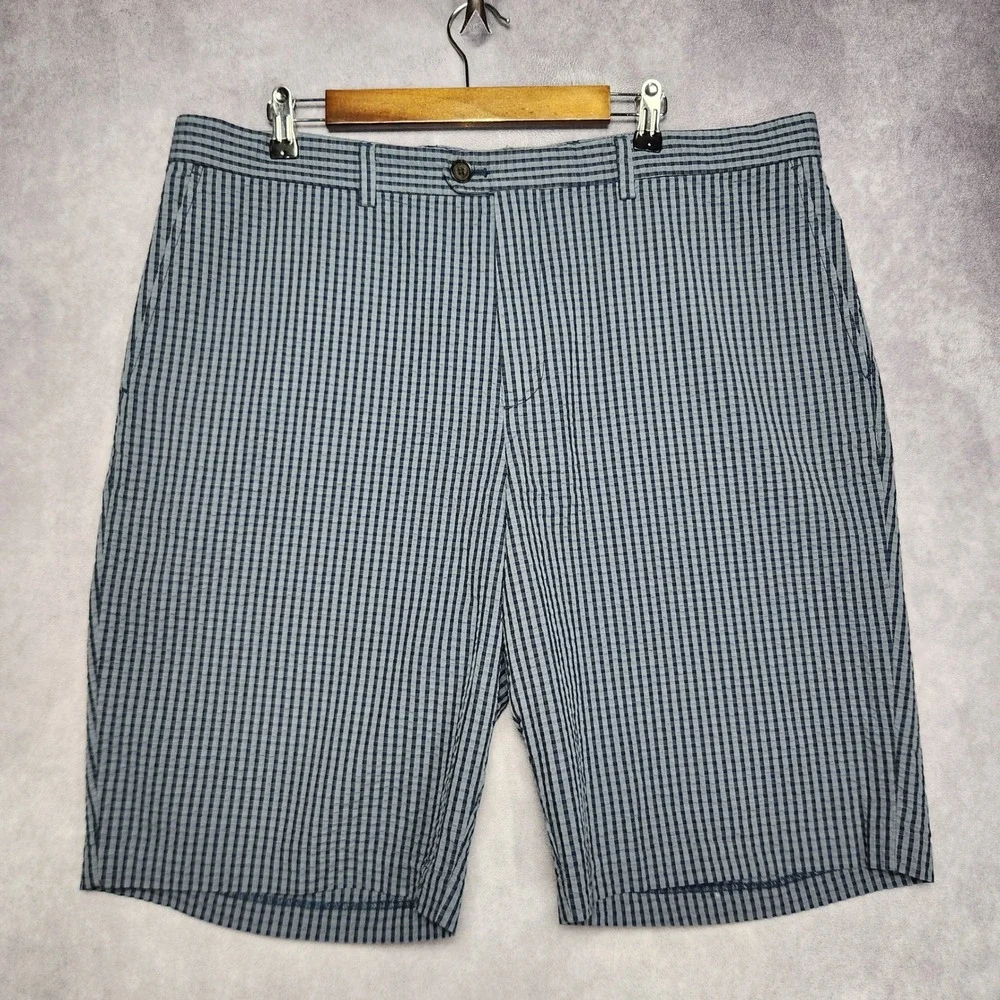 Banana Republic‎ Mens 38 Emerson Seersucker Shorts Blue Gingham Check Cotton